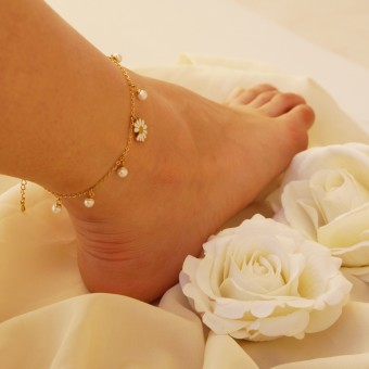 Sunflower Beads Gold Plated Anklet