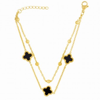Double Layered Clover Leaf Gold Plated Anklet