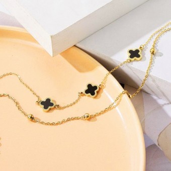 Double Layered Clover Leaf Gold Plated Anklet