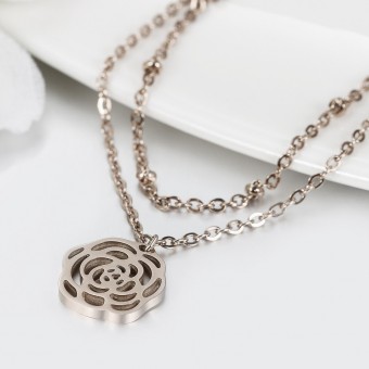 Double Layered  Rose Beaded Pendant Silver Plated Anklet