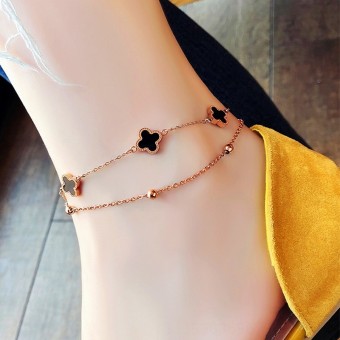 Clover Leaf Fashion Rose Gold Plated Anklet Bracelet