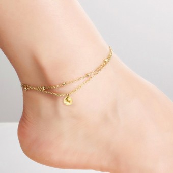 Gold Plated Layered Simple Beads Anklet Bracelet