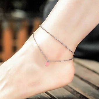 Flesh Shaded Heart Pendant Double Chain Silver Plated Anklet Bracelet