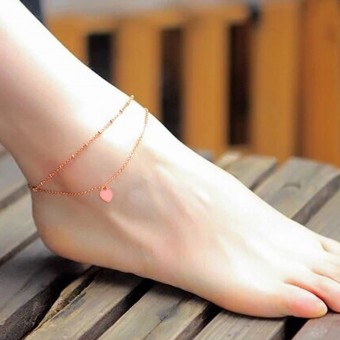 Pinky Shaded Heart Pendant Double Chain Rose  Gold Plated Anklet Bracelet