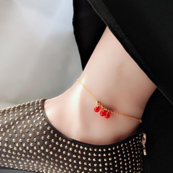 Cherry Redd Beaded Pendant Gold Plated Anklet Bracelet