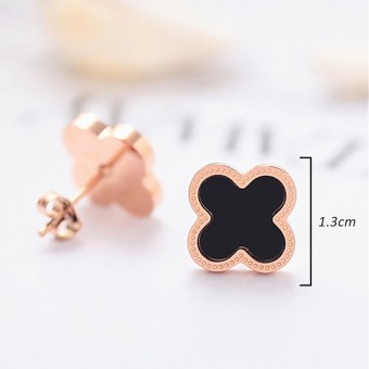 Clover Leaf Black Shaded with Pair of Earings Rose Gold Plated Bracelet