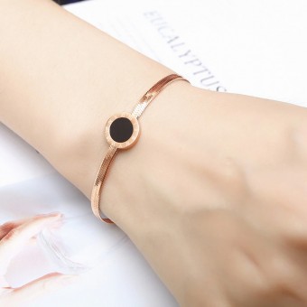 Black Shaded Rounded Roman Number Rose Gold Plated Bracelet