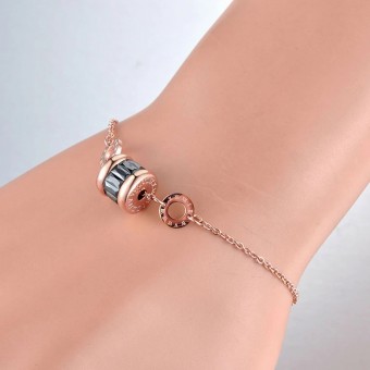 Preppy Bold Black Barrel Rose Gold Plated Bracelet