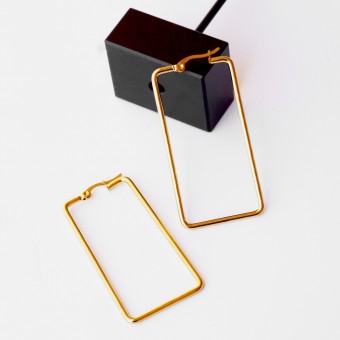 Rectangular Hoops Gold Plated Earrings