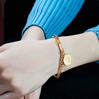 Queen Elizabeth Curb Chain Gold Plated Bracelet