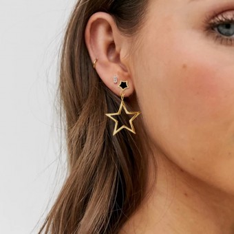 Sterling Dangling Star Design Gold Plated Earrings