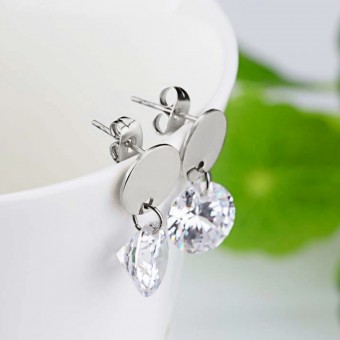 Dangling Diamond Design Silver Plated Earrings