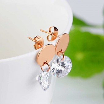 Diamond Dangling Design Rose Gold Plated Earrings