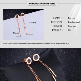 Long Drop Numeral Design Rose Gold Plated Earrings