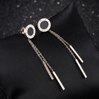 Long Drop Numeral Design Silver Plated Earrings