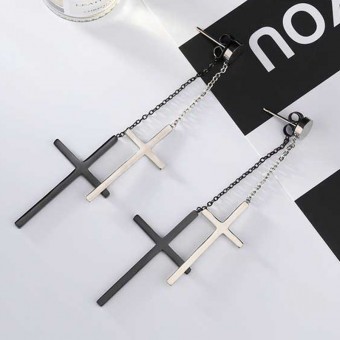 Shadow Cross Black Drop Earrings Silver Plated Earrings