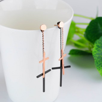 Shadow Cross Design Rose Gold Plated Earrings