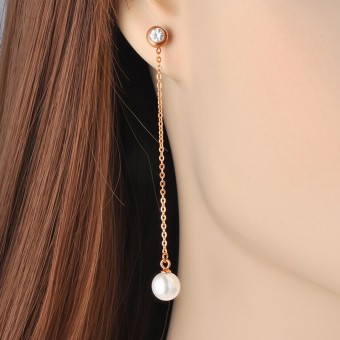 Simple Pearl Dangling Drop Rose Gold Plated Earrings