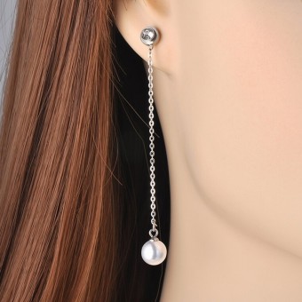 Simple Pearl Dangling Drop Silver Plated Earrings