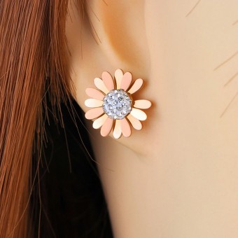 Pretty Sunflower Petal Rose Gold Plated Stud Earrings