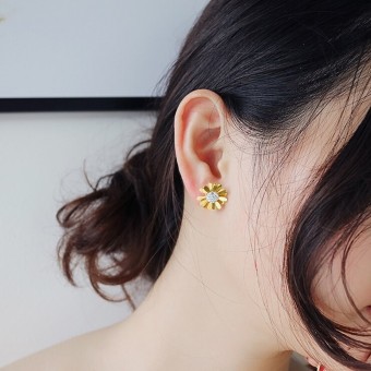 Pretty Sunflower Petal Gold Plated Stud Earrings