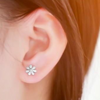 Plain Stud Sunflower Petal Silver Plated Earrings