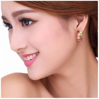 Glossy Huggie Crystal Rose Gold Plated Earrings