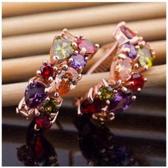 Glossy Huggie Crystal Rose Gold Plated Earrings