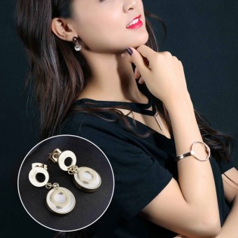 Love Marked Double Circle Drop Earrings