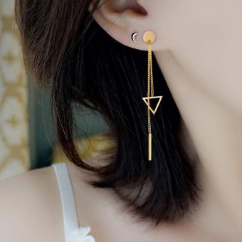 Triangular Long Thread Gold Plated Earrings