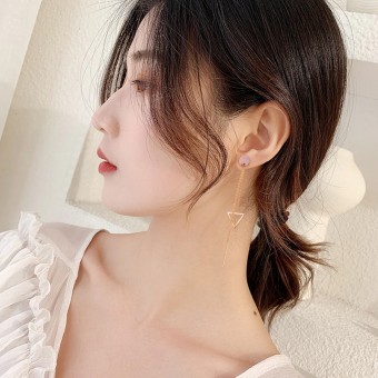 Triangular Long Thread Rose Gold Plated Earrings