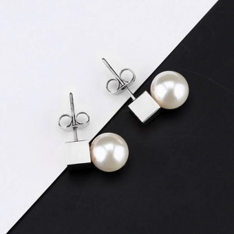 Pure White Pearl Elegant Silver Plated Stud Earrings