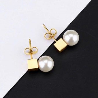 Pure White Pearl Elegant Gold Plated Stud Earrings