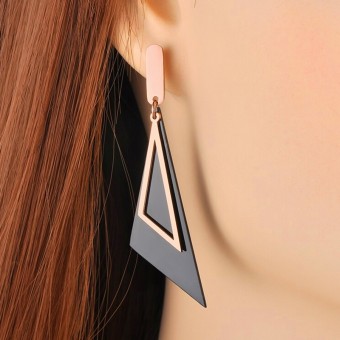 Geometric Triangular Glam Rose Gold Drop Earrings