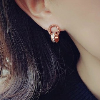 Sparkling Crystal Roman Numeral Design Rose Gold Plated Earrings