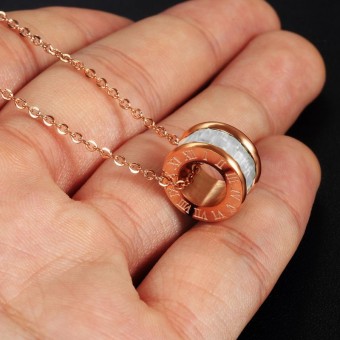 White Barrel Pendant Rose Gold Plated Necklace