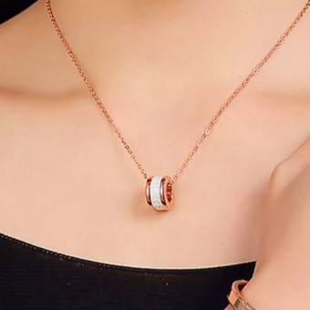 White Barrel Pendant Rose Gold Plated Necklace