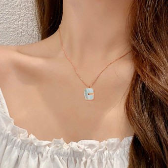 Rectangular Good Luck Pendant Statement Rose Gold Plated Necklace