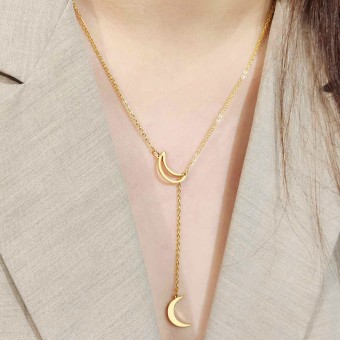 Lariat Moon Star Chain Design Gold Plated Necklace