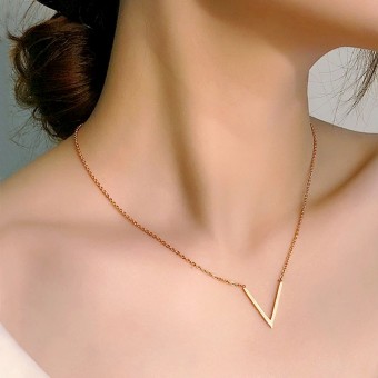 Sterling V-Shaped Pendant Rose Gold Plated Necklace