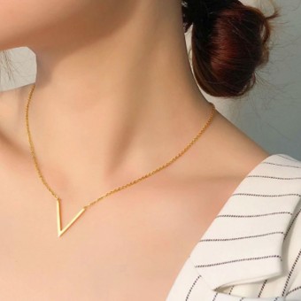 Sterling V-Shaped  Pendant Gold Plated Necklace