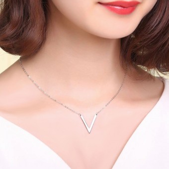 Sterling V-Shaped Pendant Silver Plated Necklace