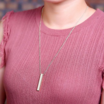 Long Vertical Bar Pendant Silver Plated Necklace