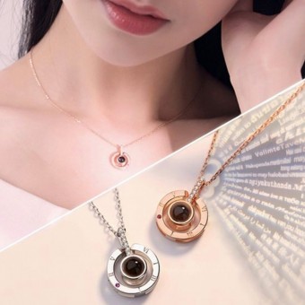 Projection Necklace (100 l Love You) Languages Rose Gold Plated