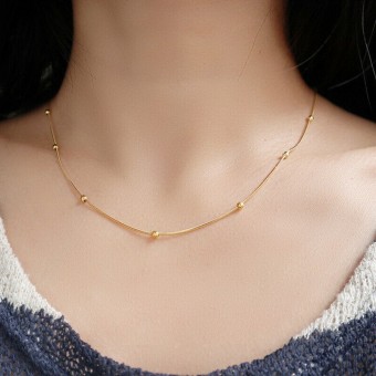 Simple Design Beaded Chain Gold Plated Necklace