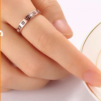 Roman Numeral Zircon Design  Rose Gold Plated Ring