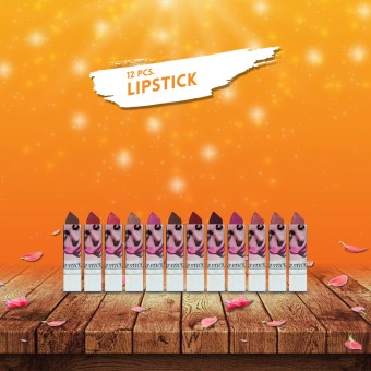 Set of 12pcs Creamy Gorgeous Different Colors Long Lasting and Moisturising Lipstick Cosmetics | White Bottle Packaging