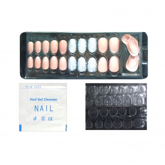 20pcs of Fake Beautiful Nail Art | Glossy & Glittery Nail Extensions with Nail Gel Cleanser for Ladies | Random Design