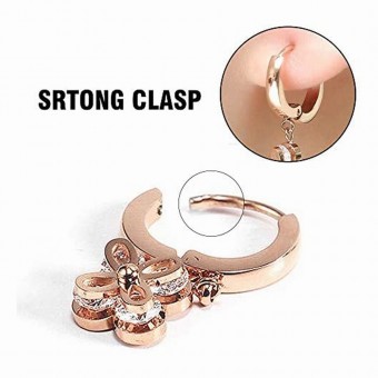 18k Rose Gold Plated Strong Clasp Embedded Flower Hoop Earrings