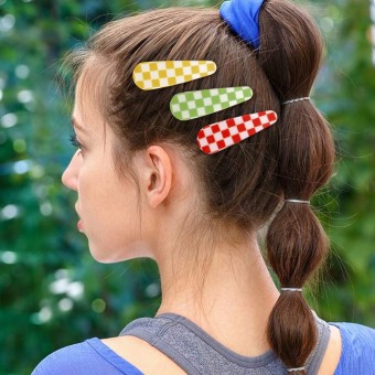 6 pcs Multicolour Checkered Design Snap Hair Clips